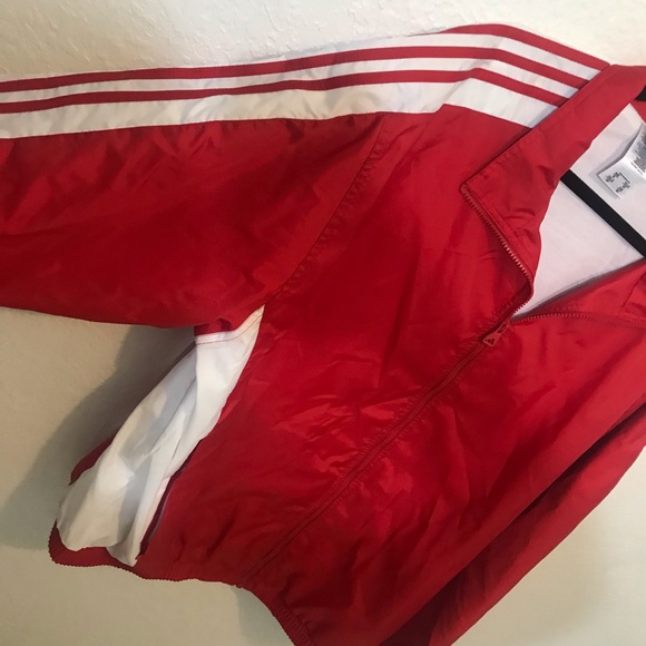 Adidas XL Red Zip Up Red & White Windbreaker - Picture 4 of 8